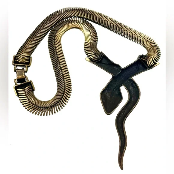 Vintage Bronze Tone Mesh Chain Snake Necklace Choker Bold Unique Statement - Picture 4 of 8